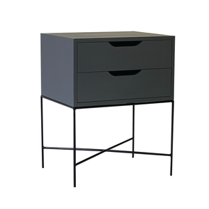 Everest Grey Side Table Two Drawer - Cut Out Handles