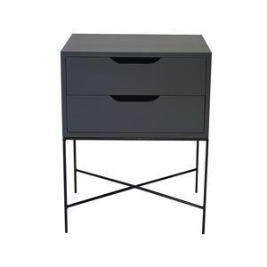 Everest Grey Side Table Two Drawer - Cut Out Handles