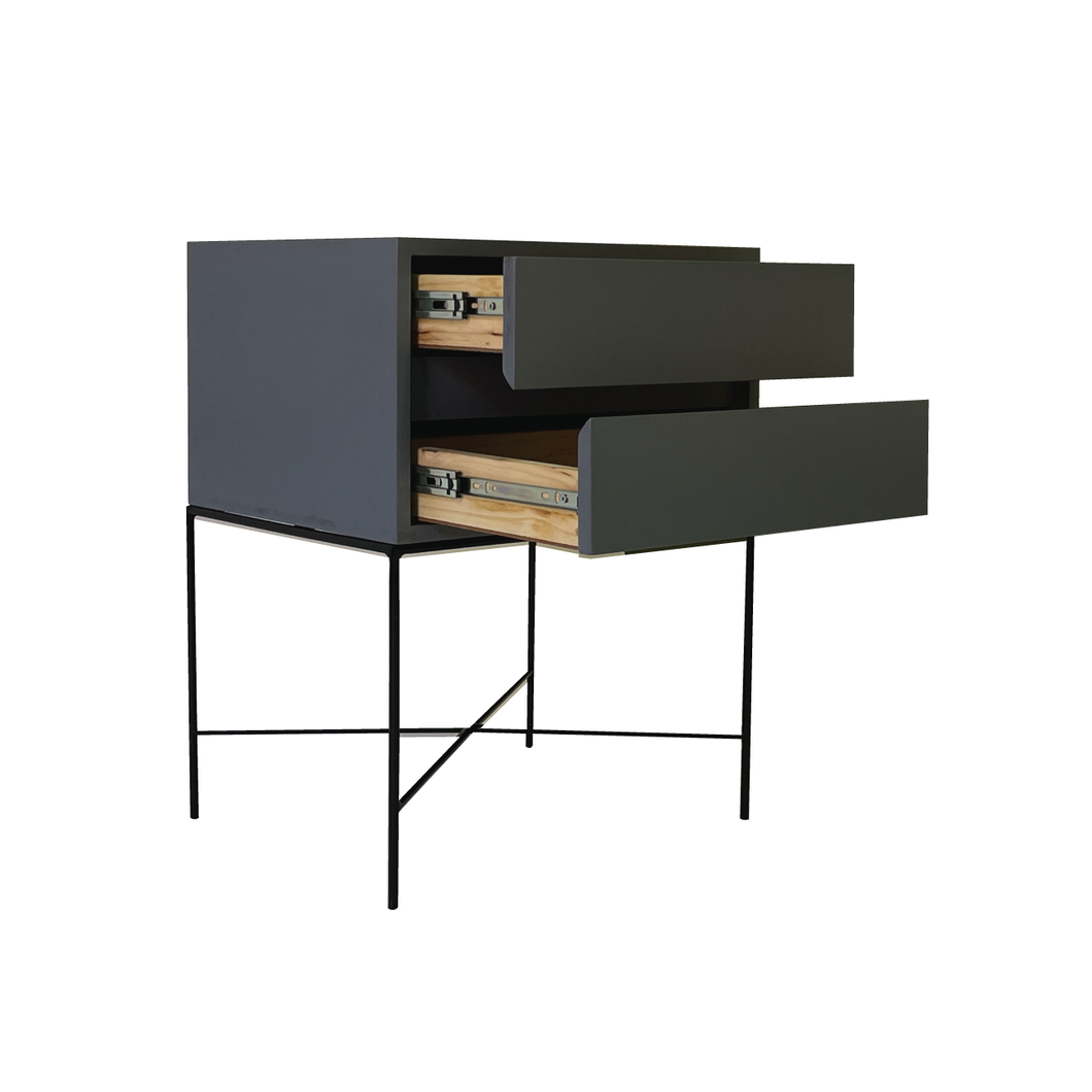 Everest Grey Two Drawer Side Table - Hidden Handles