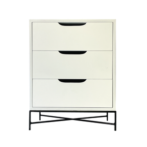 Everest White Side Table Three Drawer - Cut Out Handles