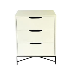 Everest White Side Table Three Drawer - Cut Out Handles