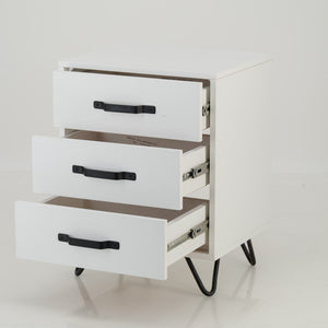 Fuji White Side Table Three Drawer - Steel Handles