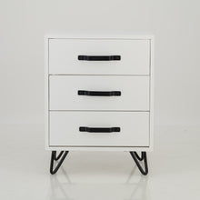 Load image into Gallery viewer, Fuji White Side Table Three Drawer - Steel Handles

