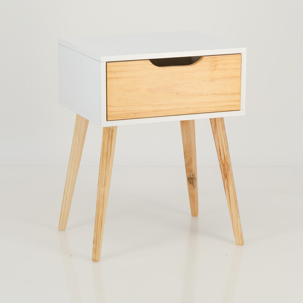 Halti White Side Table with One Drawer - Cut Out Handles