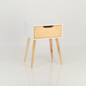 Halti White Side Table with One Drawer - Cut Out Handles