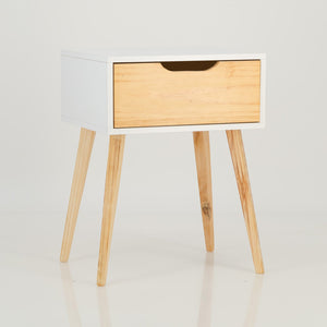 Halti White Side Table with One Drawer - Cut Out Handles