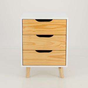 Halti White Side Table with Three Drawers - Cut Out Handles