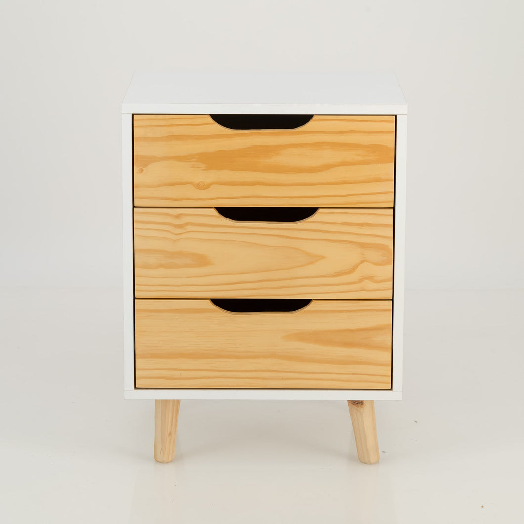 Halti White Side Table with Three Drawers - Cut Out Handles