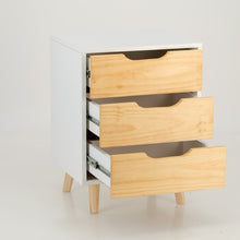 Load image into Gallery viewer, Halti White Side Table with Three Drawers - Cut Out Handles
