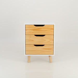 Halti White Side Table with Three Drawers - Cut Out Handles