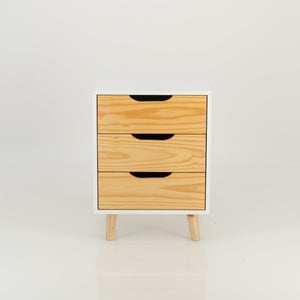 Halti White Side Table with Three Drawers - Cut Out Handles