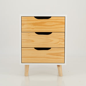 Halti White Side Table with Three Drawers - Cut Out Handles