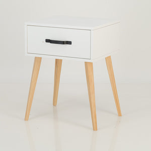 Makalu White Side Table with One Drawer - Steel Handles