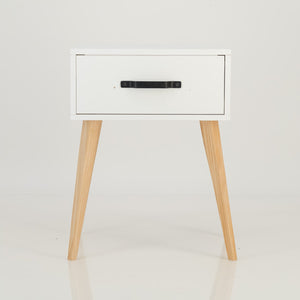 Makalu White Side Table with One Drawer - Steel Handles