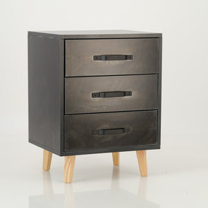 Makalu Black Side Table with Three Drawers - Steel Handles