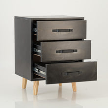 Load image into Gallery viewer, Makalu Black Side Table with Three Drawers - Steel Handles
