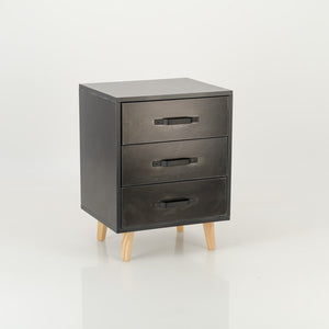 Makalu Black Side Table with Three Drawers - Steel Handles