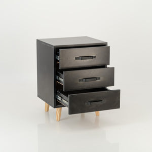 Makalu Black Side Table with Three Drawers - Steel Handles