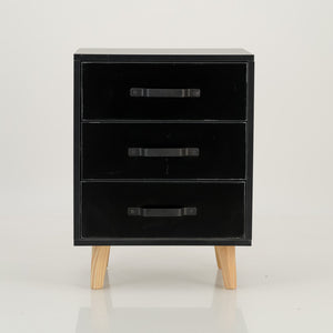 Makalu Black Side Table with Three Drawers - Steel Handles