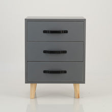 Load image into Gallery viewer, Makalu Grey Side Table with Three Drawers - Steel Handles
