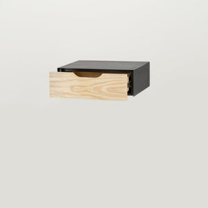 Manaslu Black Floating Side Table Slimline One Drawer - Cut Out Handle