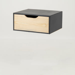 Mont Blanc Black Floating Side Table One Drawer - Cut Out Handle