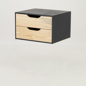 Mont Blanc Black Floating Side Table Two Drawer - Cut Out Handles