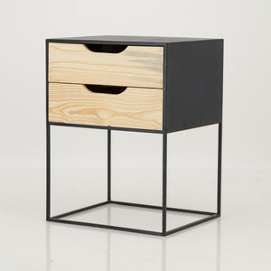 Mont Blanc Black Side Table Two Drawer - Cut Out Handles