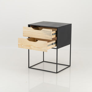 Mont Blanc Black Side Table Two Drawer - Cut Out Handles