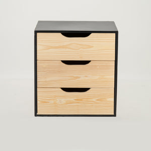 Mont Blanc Black Floating Side Table Three Drawer - Cut Out Handles