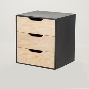 Mont Blanc Black Floating Side Table Three Drawer - Cut Out Handles