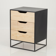 Load image into Gallery viewer, Mont Blanc Black Side Table Three Drawer - Cut Out Handles
