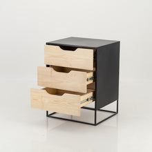 Load image into Gallery viewer, Mont Blanc Black Side Table Three Drawer - Cut Out Handles
