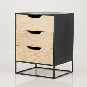 Mont Blanc Black Side Table Three Drawer - Cut Out Handles