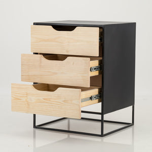 Mont Blanc Black Side Table Three Drawer - Cut Out Handles