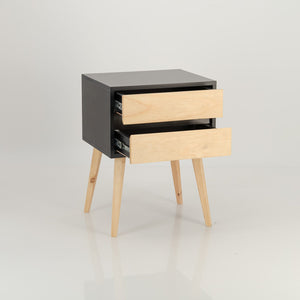 Nallo Black Side Table with Two Drawers - Hidden Handles