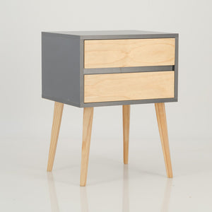 Nallo Grey Side Table with Two Drawers - Hidden Handles