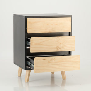 Nallo Black Side Table with Three Drawers - Hidden Handles