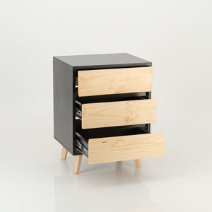 Nallo Black Side Table with Three Drawers - Hidden Handles