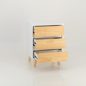 Nallo White Side Table with Three Drawers - Hidden Handles