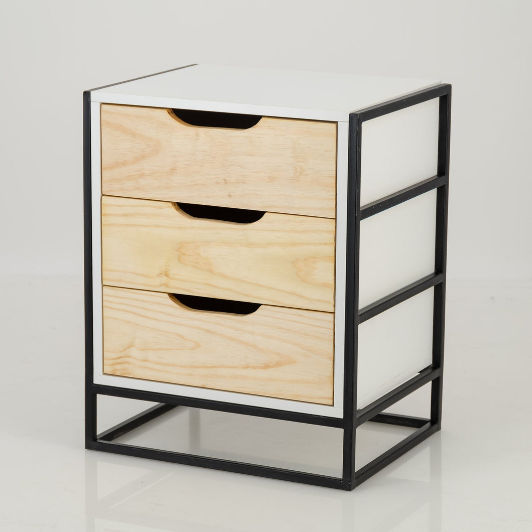 Tsitsikamma White Side Table with Three Drawers - Cut Out Handles