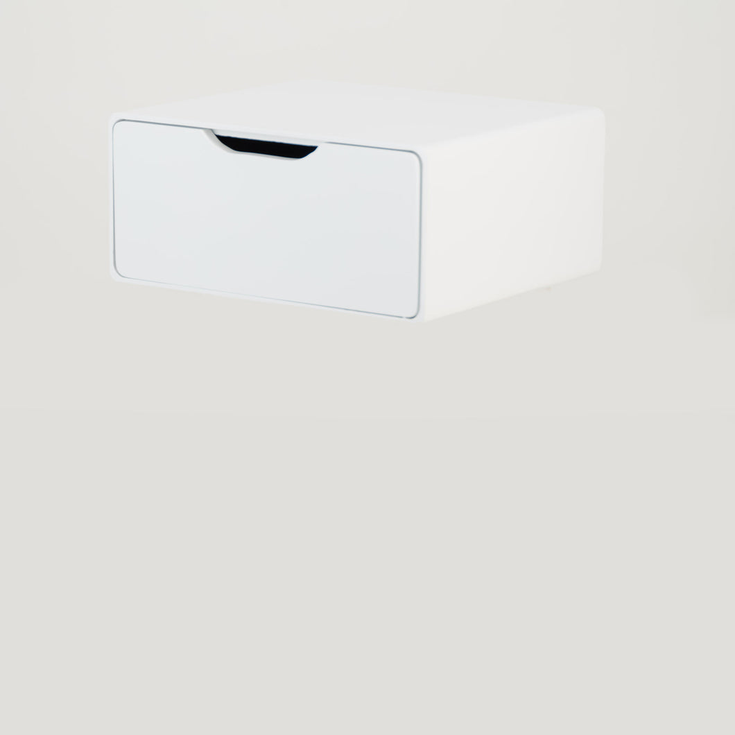 Khaya One Drawer Floating Side Table with Cut Out Handle - White