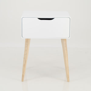 Khaya One Drawer Side Table with Cut Out Handle - White