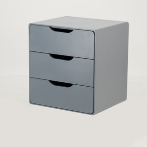 Khaya Three Drawer Floating Side Table with Cut Out Handle - Grey