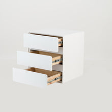 Load image into Gallery viewer, Khaya Three Drawer Floating Side Table with Hidden Handle - White
