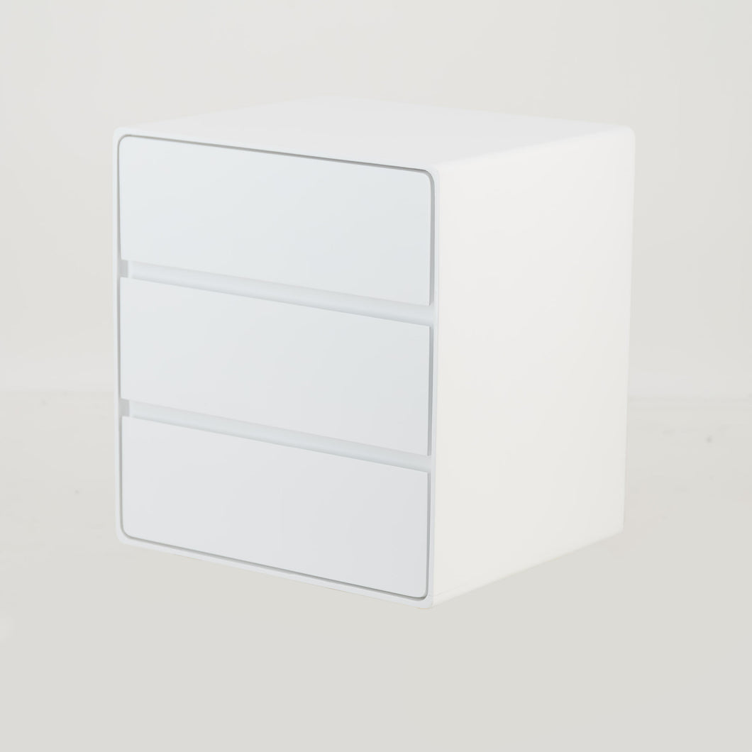 Khaya Three Drawer Floating Side Table with Hidden Handle - White
