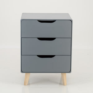 Khaya Three Drawer Side Table with Cut Out Handle - Grey