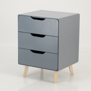 Khaya Three Drawer Side Table with Cut Out Handle - Grey