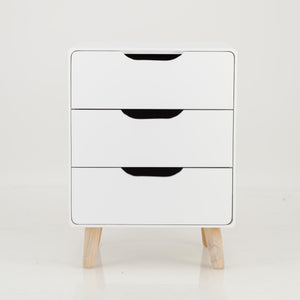 Khaya Three Drawer Side Table with Cut Out Handle - White