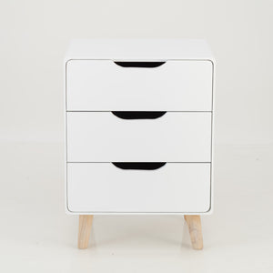 Khaya Three Drawer Side Table with Cut Out Handle - White